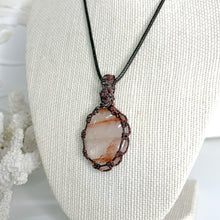 Load image into Gallery viewer, Fire Quartz macramé crystal necklace with adjustable brown cord
