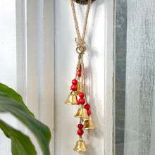 Load image into Gallery viewer, Intention Hanging Bells with brass bells, wooden beads, jute cord and decorative charms