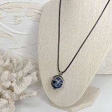 Load image into Gallery viewer, Sodalite spinning sphere crystal necklace with interchangeable pendant on black cord