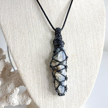 Load image into Gallery viewer, Adjustable Blue Kyanite macramé necklace with natural raw crystal and black waxed cotton cord