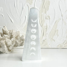 Load image into Gallery viewer, SELENITE MOON PHASE OBELISK