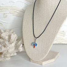 Load image into Gallery viewer, La Protezione sacred protection necklace with Mother Mary, Italian red corno and blue evil eye charms on black cord