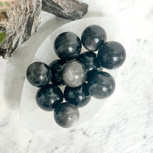 Load image into Gallery viewer, SILVER SHEEN OBSIDIAN MINI SPHERE