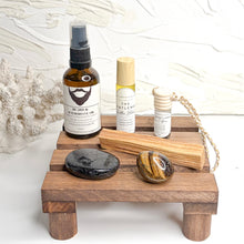 Load image into Gallery viewer, The Gentleman men’s gift pack with beard oil, essential oil roller, car diffuser, Tiger’s Eye, Black Tourmaline palm stone and Palo Santo by Soul Warrior Collective.