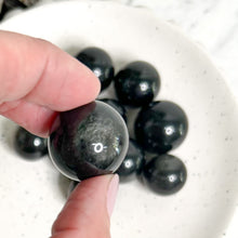 Load image into Gallery viewer, SILVER SHEEN OBSIDIAN MINI SPHERE