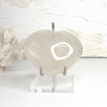 Load image into Gallery viewer, Clear Quartz crystal heart weighing 410g with natural inclusions and translucent colouring