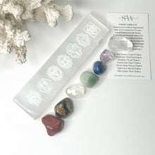 Load image into Gallery viewer, CHAKRA TUMBLE KIT W/SELENITE ENGRAVED ROD