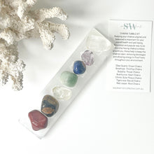 Load image into Gallery viewer, CHAKRA TUMBLE KIT W/SELENITE ENGRAVED ROD