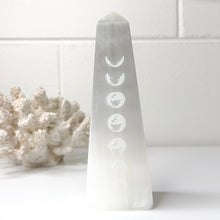 Load image into Gallery viewer, SELENITE MOON PHASE OBELISK