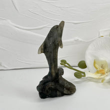 Load image into Gallery viewer, LABRADORITE DOLPHIN CARVING