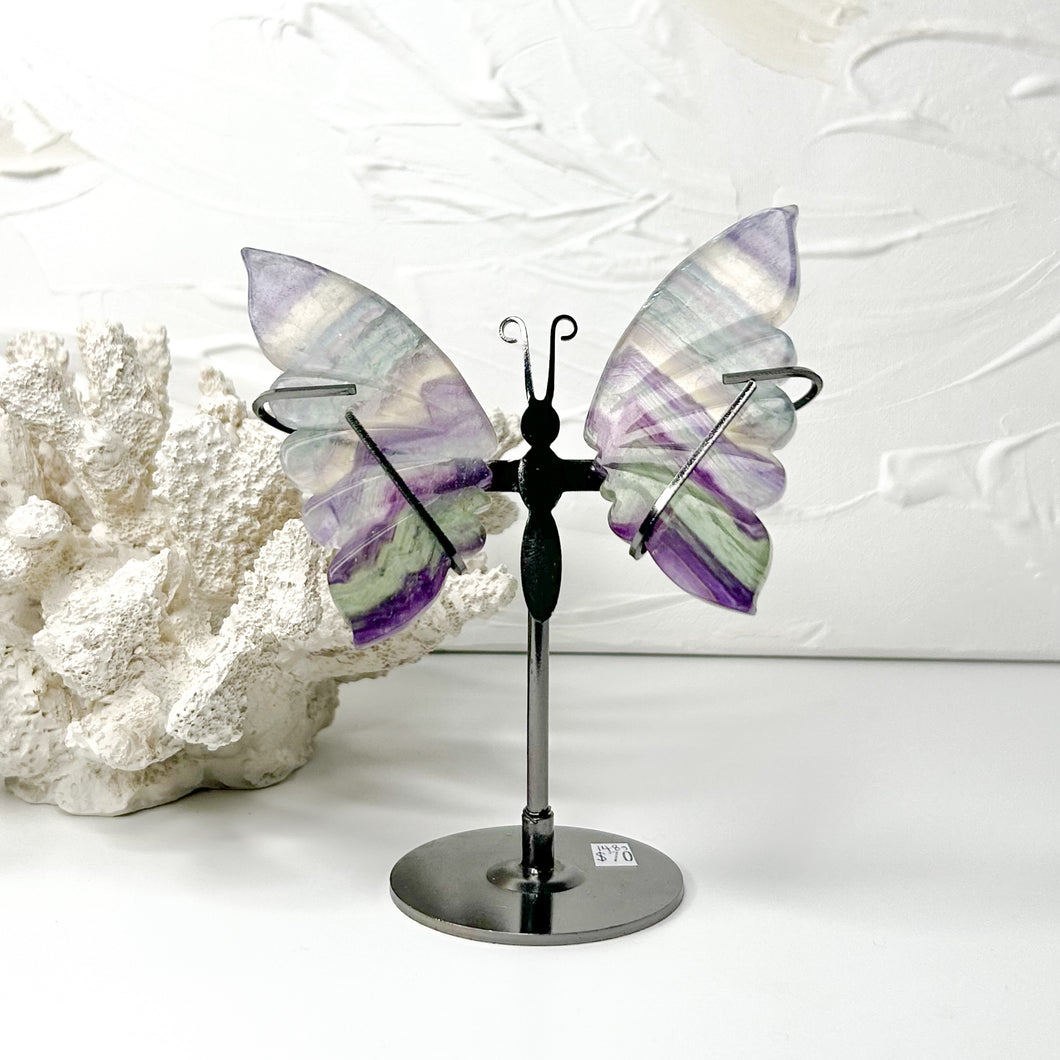 RAINBOW FLUORITE BUTTERFLY WINGS ON STAND