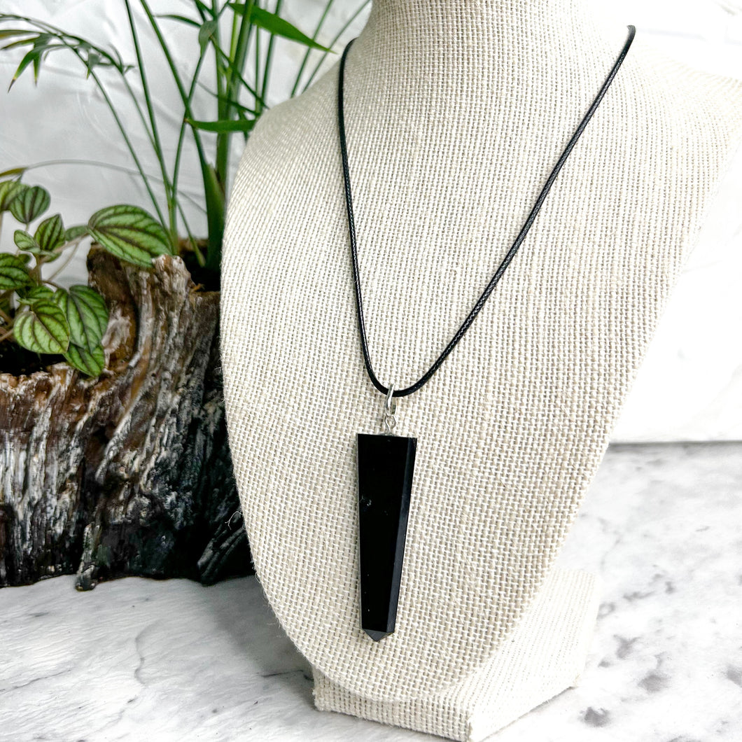 BLACK TOURMALINE FLAT PENDANT  NECKLACE