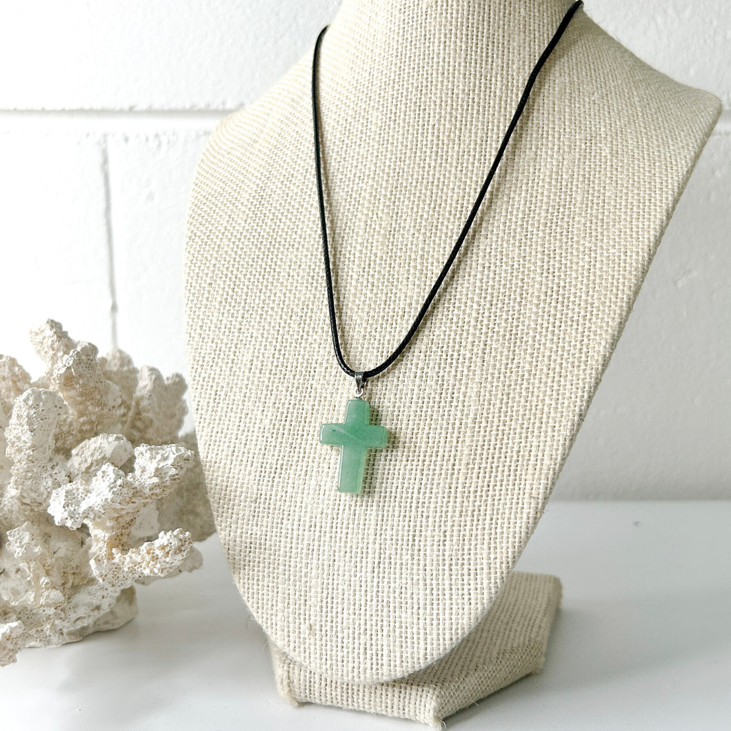 GREEN AVENTURINE CROSS NECKLACE