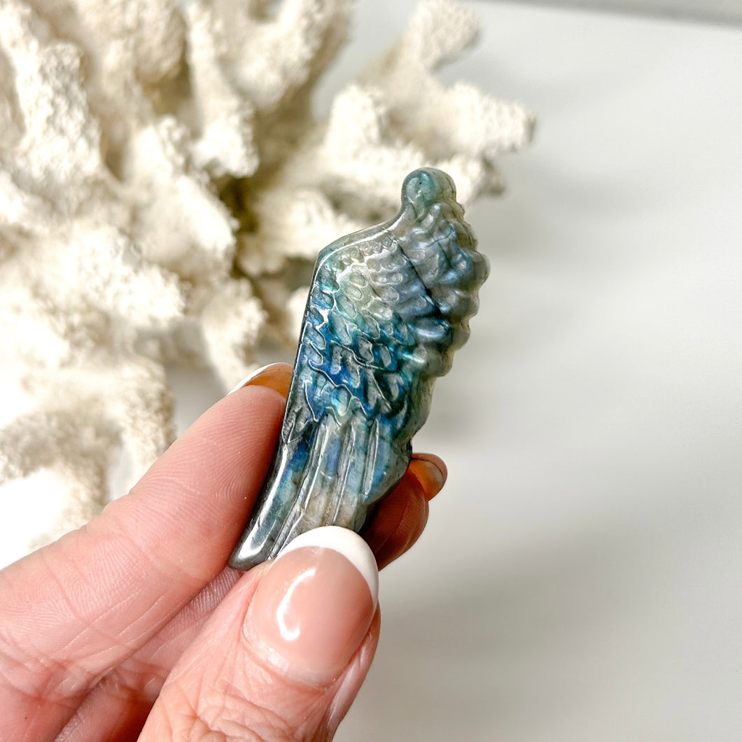 LABRADORITE ANGEL WING CARVING