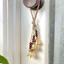 Load image into Gallery viewer, Intention Hanging Bells with brass bells, wooden beads, jute cord and decorative charms
