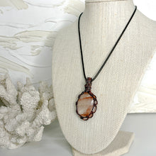 Load image into Gallery viewer, Fire Quartz macramé crystal necklace with adjustable brown cord
