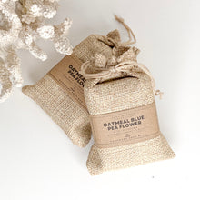 Load image into Gallery viewer, Handcrafted oatmeal blue pea flower soap bar with lavender and bergamot essential oils
