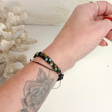 Load image into Gallery viewer, Adjustable macramé bracelet with 4mm faceted Turquoise gemstone beads
