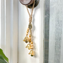 Load image into Gallery viewer, Intention Hanging Bells with brass bells, wooden beads, jute cord and decorative charms
