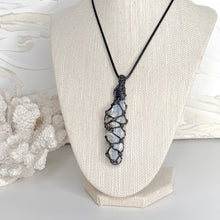 Load image into Gallery viewer, Adjustable Blue Kyanite macramé necklace with natural raw crystal and black waxed cotton cord

