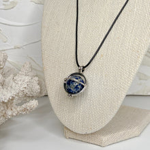 Load image into Gallery viewer, Sodalite spinning sphere crystal necklace with interchangeable pendant on black cord
