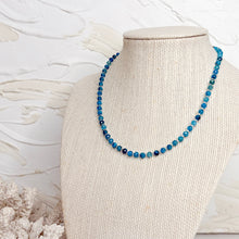 Load image into Gallery viewer, Blue Apatite faceted gemstone necklace with 3–4mm blue crystal beads
