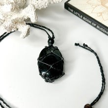 Load image into Gallery viewer, BLACK OBSIDIAN MACRAME NECKLACE
