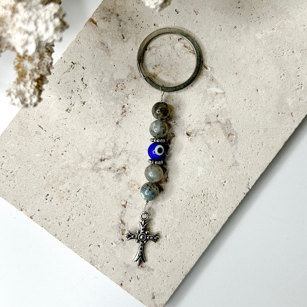 LABRADORITE EVIL EYE KEYCHAIN