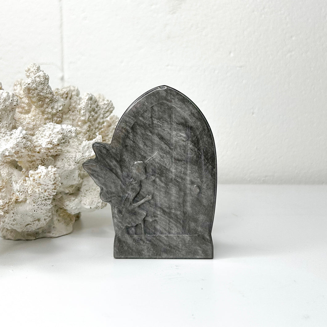 SILVER SHEEN OBSIDIAN FAIRY CARVING