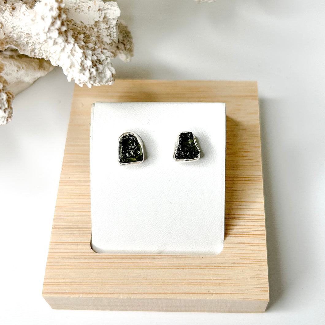 MOLDAVITE STUD EARRINGS