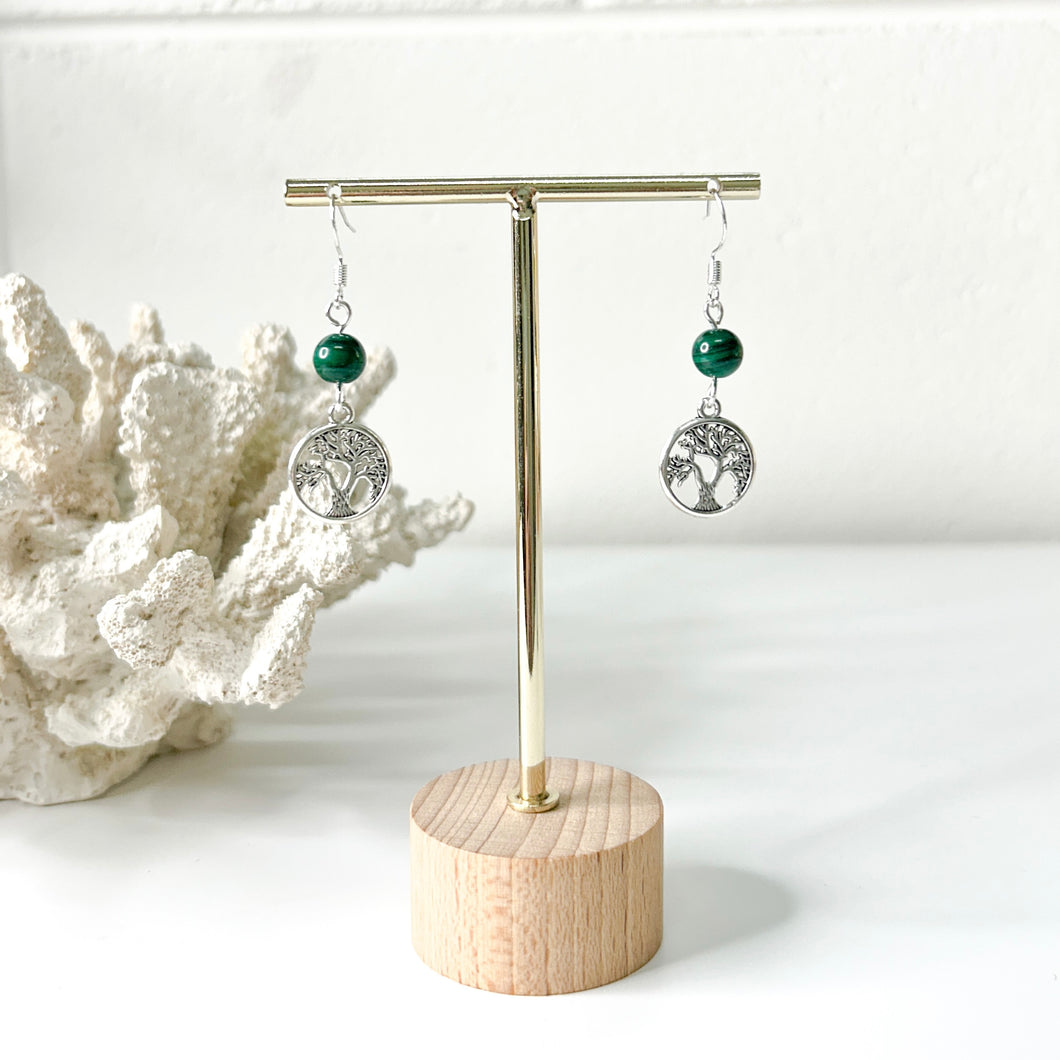 MALACHITE TREE OF LIFE  EARRINGS