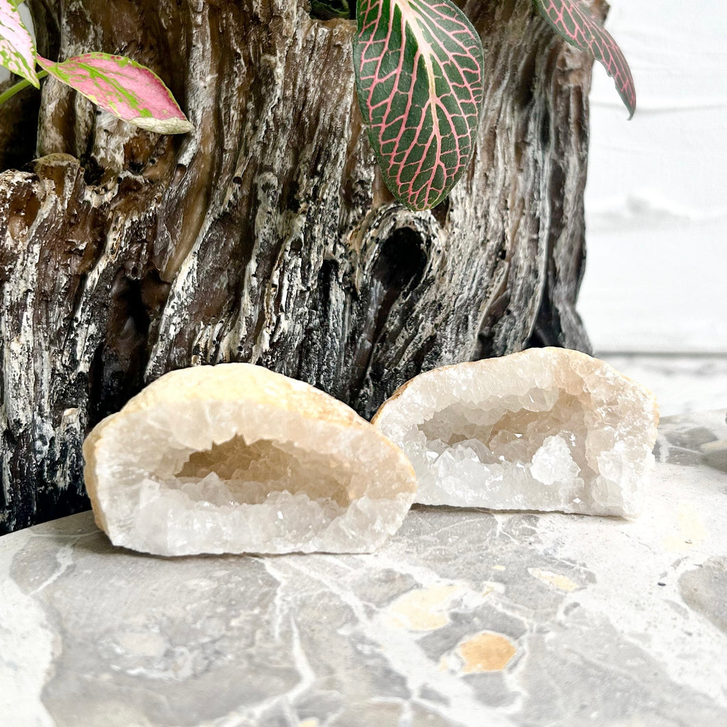 CLEAR QUARTZ MINI GEODE PAIR