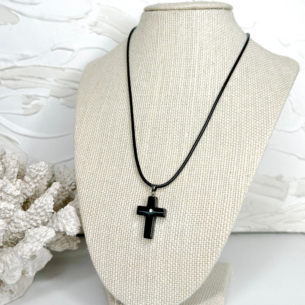 BLACK TOURMALINE CROSS PENDANT