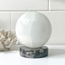 Load image into Gallery viewer, SELENITE SPHERE LAMP WITH ORTHOCERAS BASE
