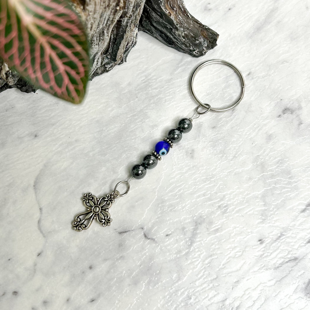 HEMATITE EVIL EYE PROTECTION KEY CHARM