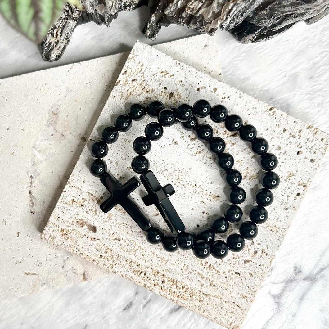 BLACK OBSIDIAN CROSS BRACELET